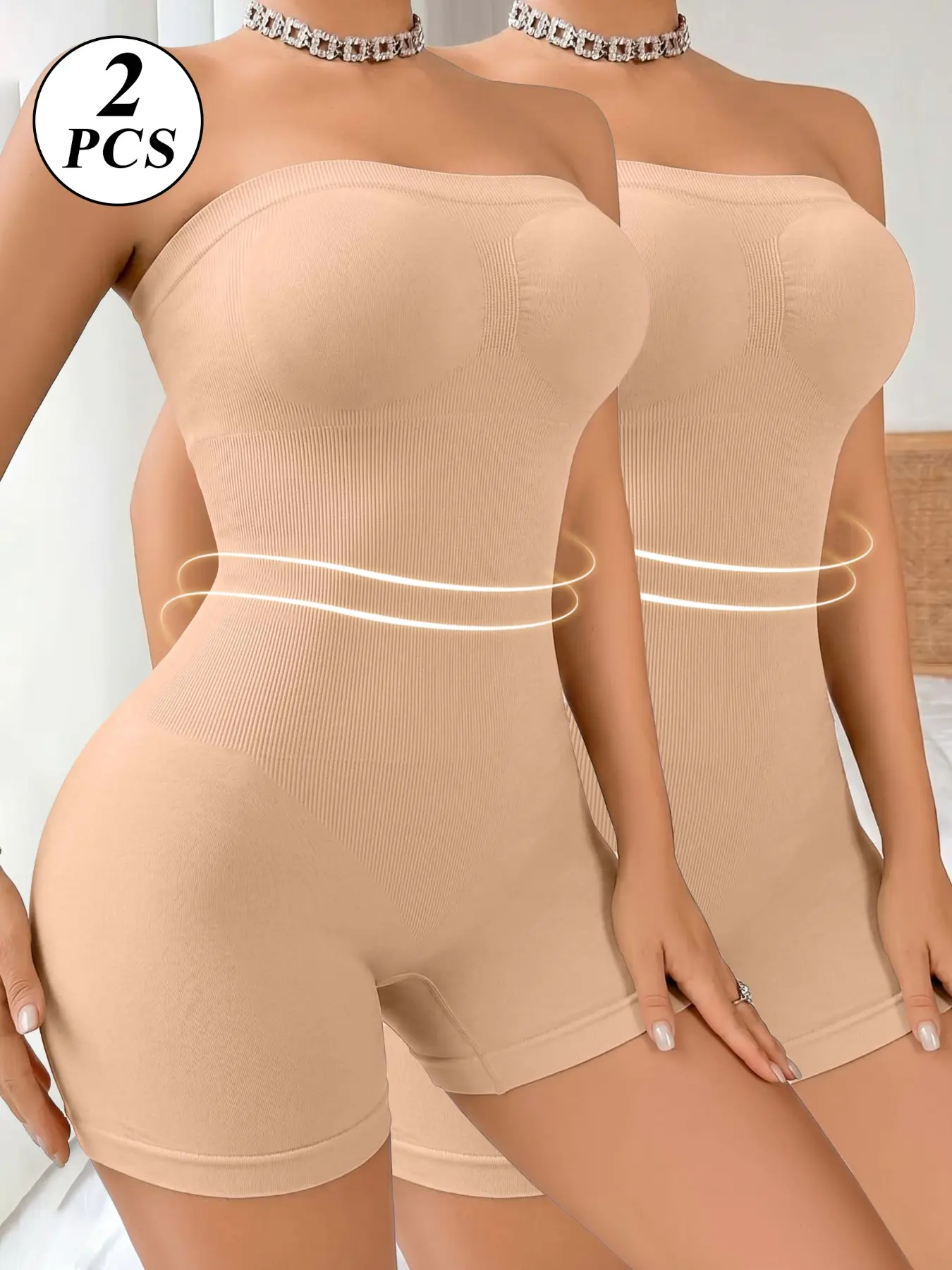 Strapless Tube Top Shapewear Bodysuit, Tummy Control Butt Lifter Corset Waist Trainer, Seamless Invisible Under Dress Shapewear for Women