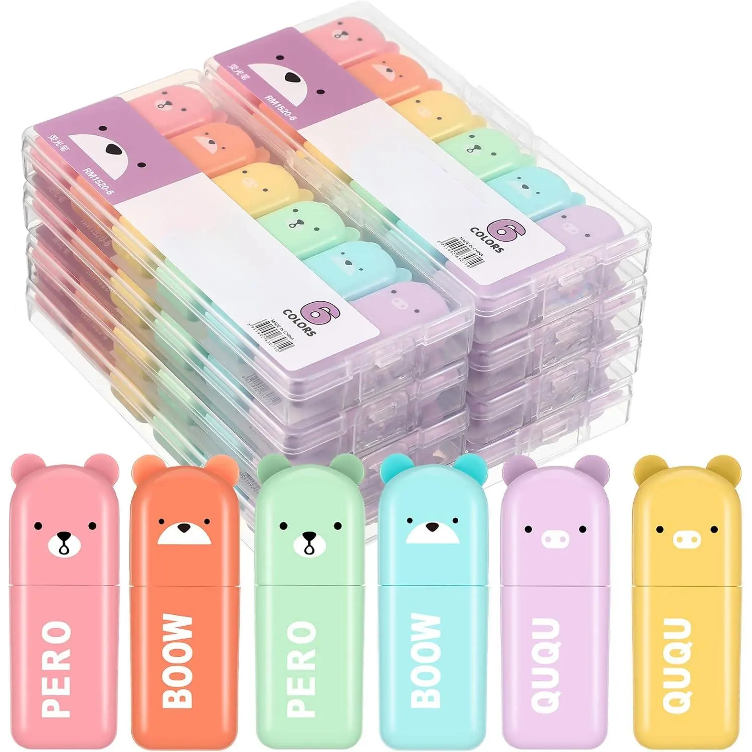 60-Piece Cute Mini Bear Highlighter Pens Set, Kawaii Pastel Assorted Chisel Tip Markers, High-Quality School Office Supplies, Affordable Prices, Fast Shipping, Easy Support (for Kids/Students), Assorted Pastel, 60 Pcs