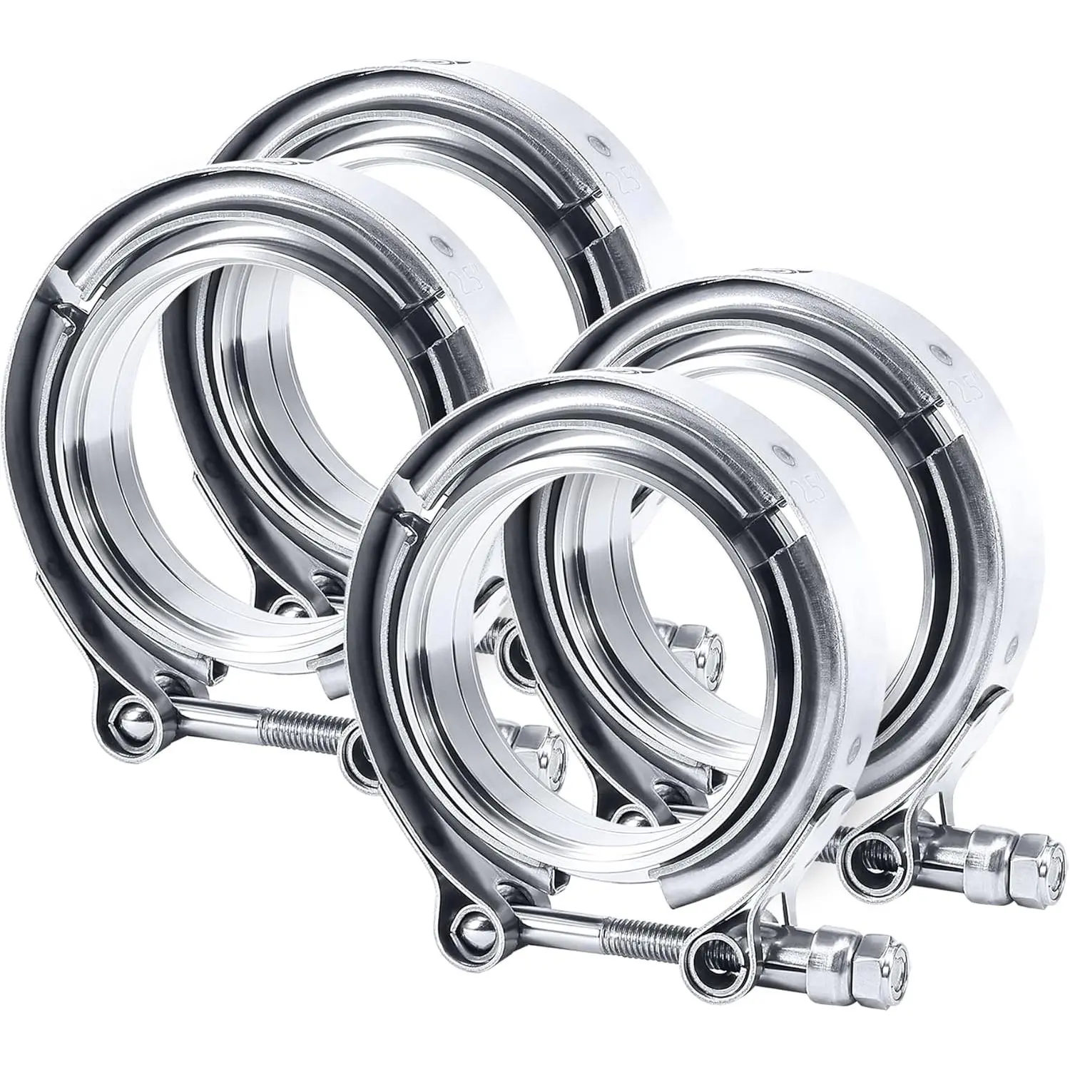 4PCS 304 Stainless Steel V-Band Clamp with Flange (Male & Female) - 2.5 Inch Diameter