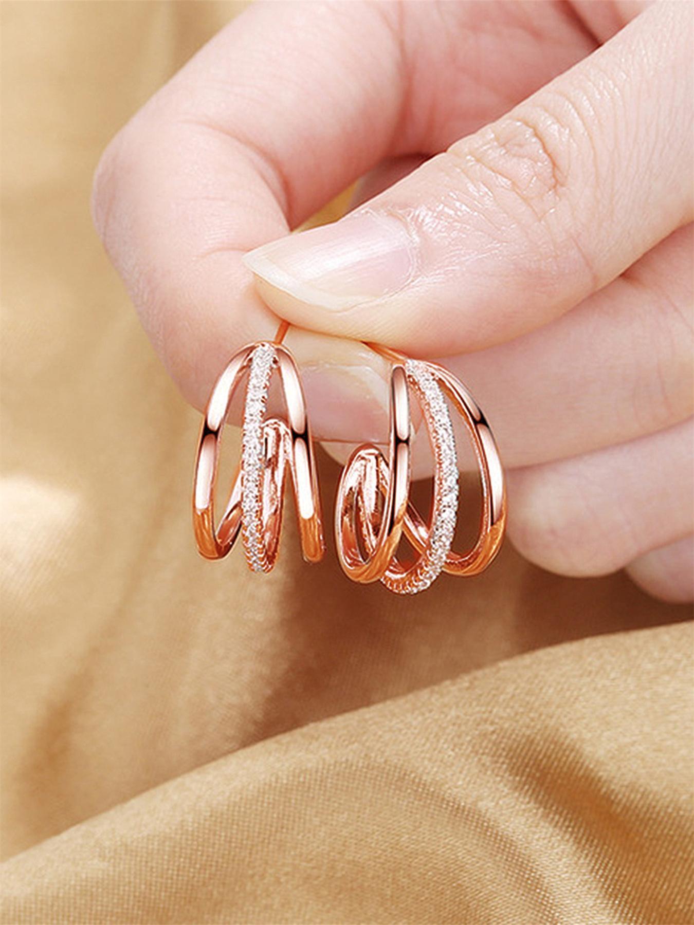 Women's Elegant Layered Rhinestone Decorated Hoop Shape Earrings (1 Pair), Fashionable Hoop Earrings, Exquisite Trendy Hoop Earrings, High Quality Earrings, Gorgeous Jewelry As Birthday Gift for Girlfriend