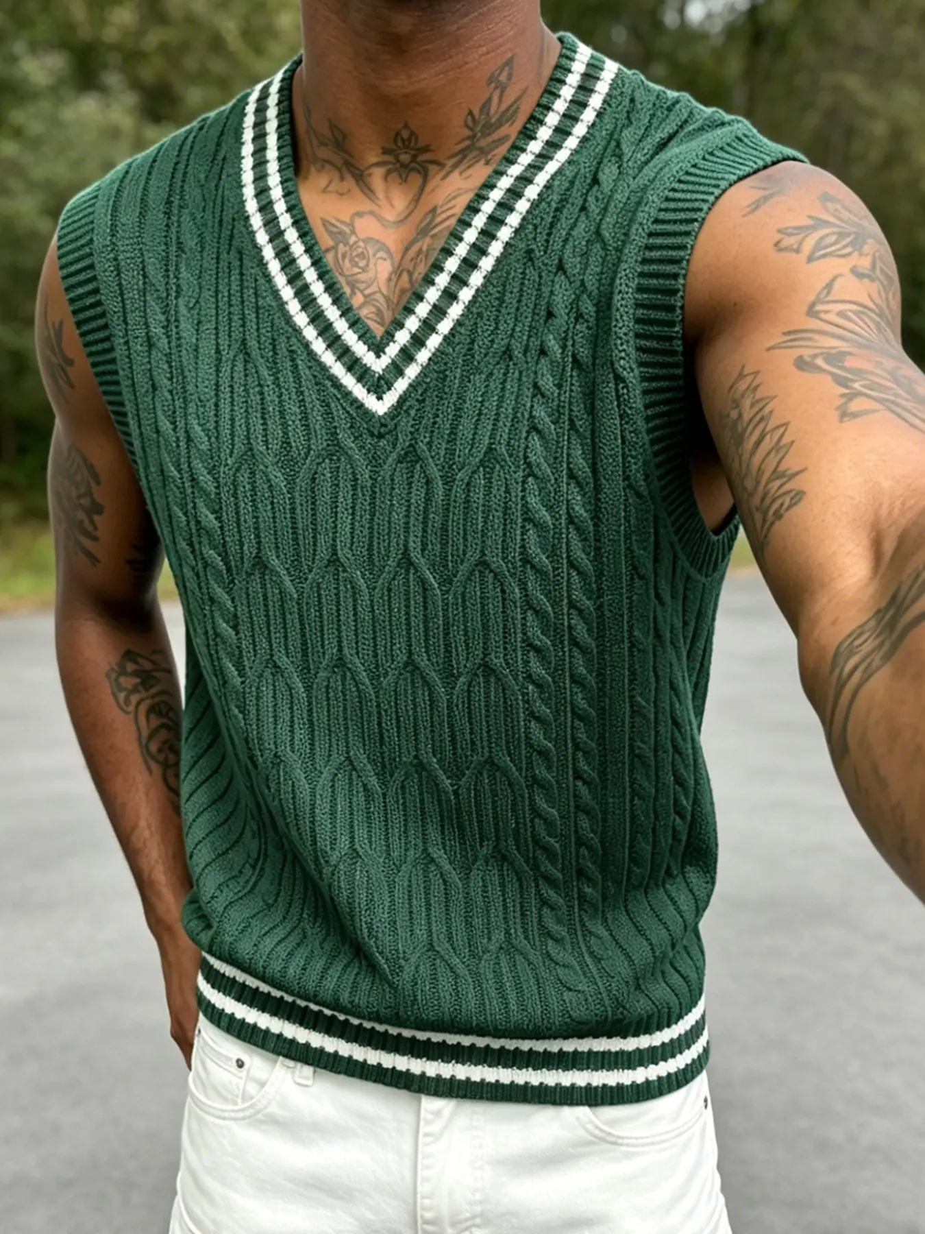 Men's Casual Knitted Vest, Sleeveless Jumper Vest, Loose-Fitting Baggy Oversized Outer Vest, Plain Design, Raised Fiber Surface, Unlined, All Seasons Wear, Sleeveless Vest Tops, Menswear
