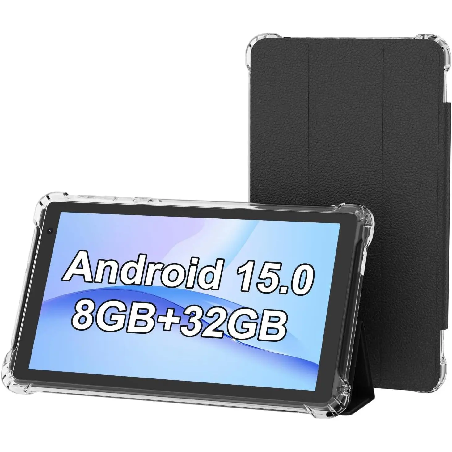 PEICHENG Compact 7 in Tablets with Protective Case - IPS 1024*600 Display, Android 15.0 OS, 8GB RAM (3+5 Expandable), 32GB ROM, Bluetooth 5.0, WiFi6 (2.4G+5G), 2MP+5MP Dual Cameras, Black for Camping & Hiking