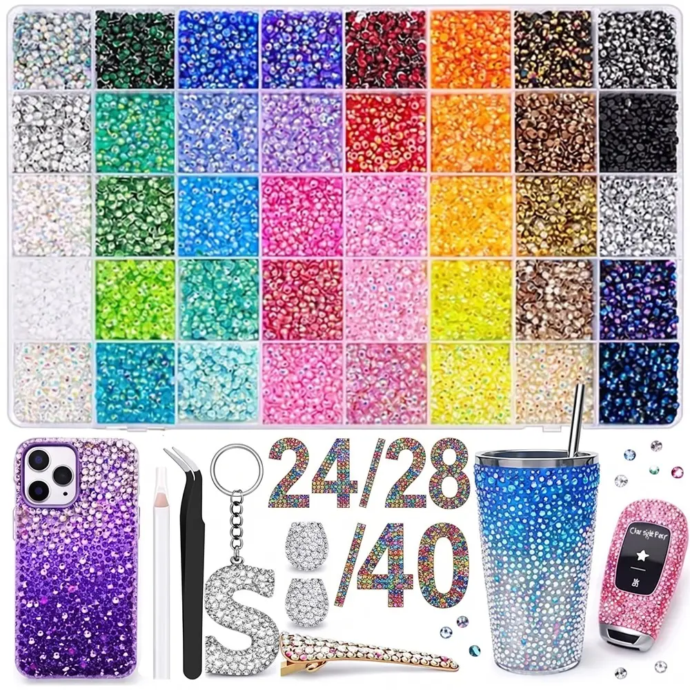 DIY Resin Rhinestones, 24/28/40 Colors, 3mm Mixed, 40000 Repairable Flat Back Gems, Ideal for Crafts, Clothing, Shoes, Books, Nail Art