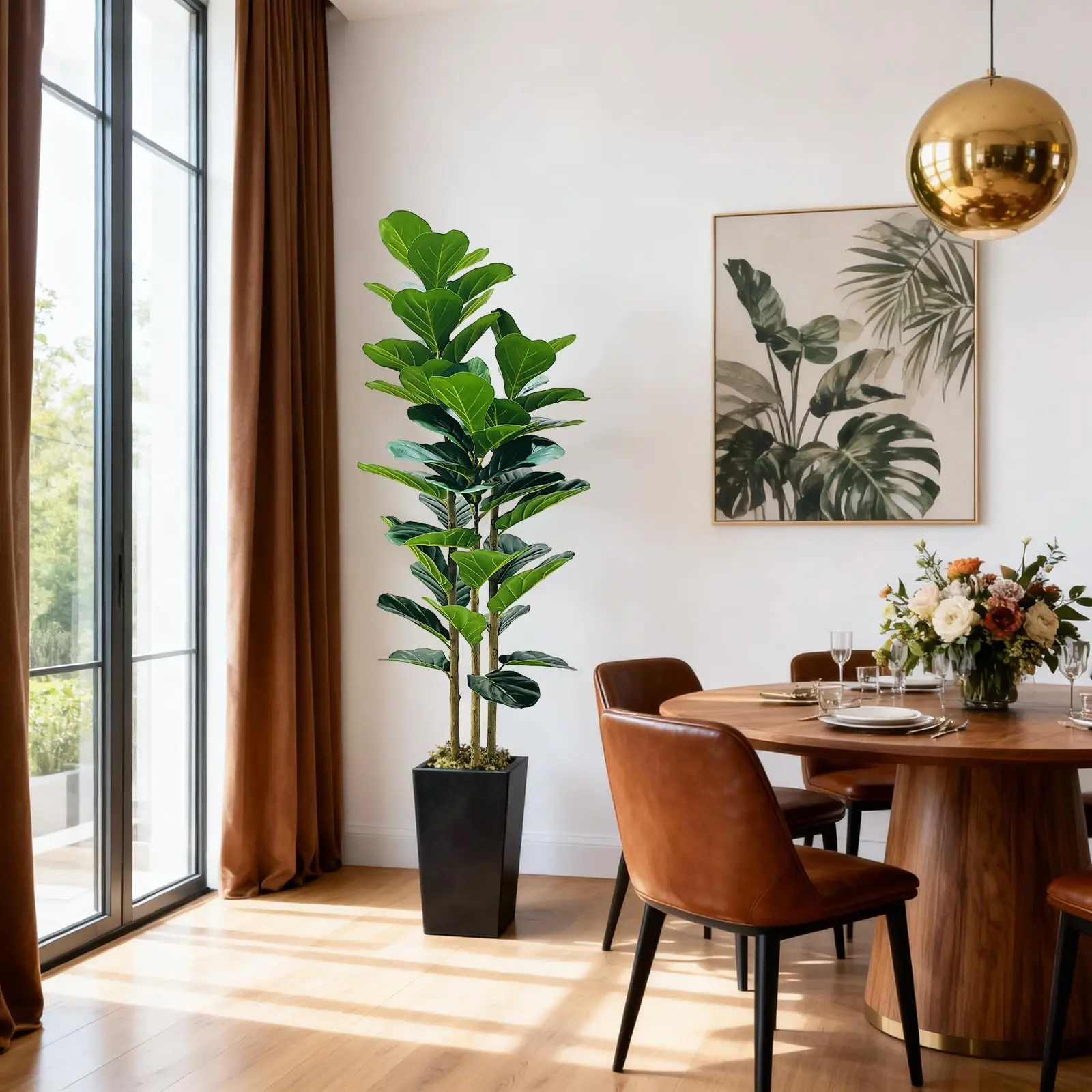 5ft Tall Artificial Fiddle Leaf Fig Tree with 180cm White Explosion-Proof Pot (1 Pcs), Decorative Faux Indoor Plant for Home & Room Decor
