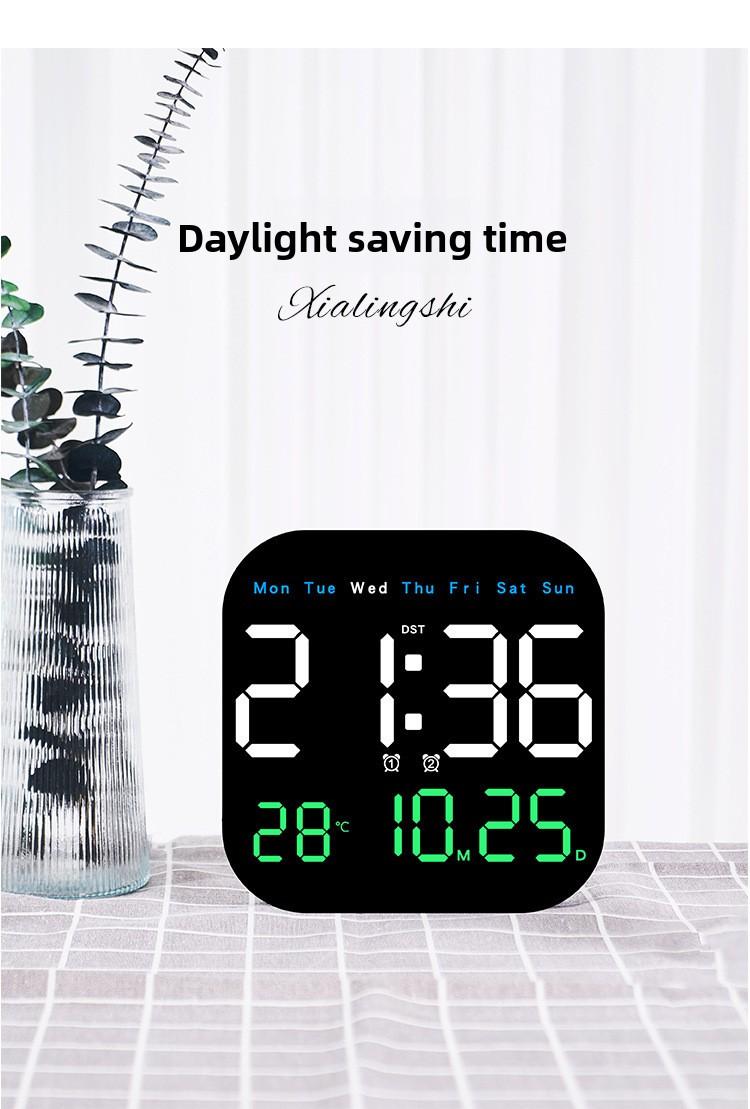 Large Display Digital LED Wall Clock, Battery Operated Wall Clock with Temperature Date Weekday Display, Adjustable Brightness, Alarm Timer, Modern Hanging/Table Clock for Living Room Bedroom Home Decor
