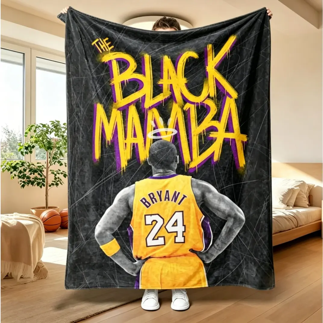 # 24 Basketball Mamba Pattern Flannel Blanket Soft Warm Cozy Fleece Throw Lightweight Plush All Season Blanket for Adults Kids Sofa Bed Living Room Fan Gift