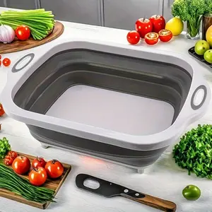 1 portable silicone drain cutting board with storage trough and sink to save space, cutting board for home use, multiple holidays, and vegetable preparation