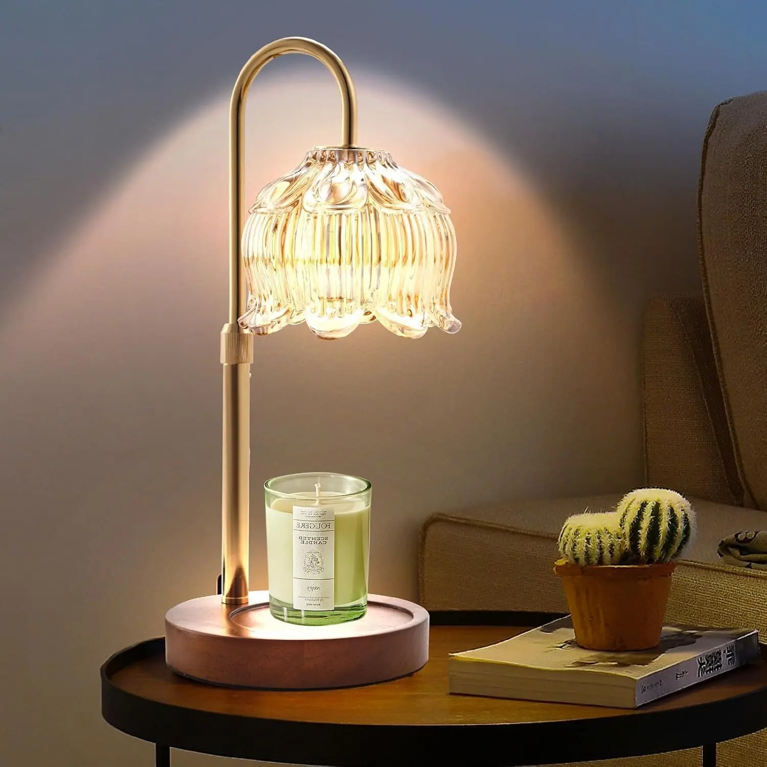 Retro Look Decorative Wooden-Frost Metal Electric Fragrance Candle Warmer Lamp with 2 Bulbs, Timer, Dimmer, Height Adjustable Light for Home Decor (Home & Bathroom Supplies, Room Scenting)