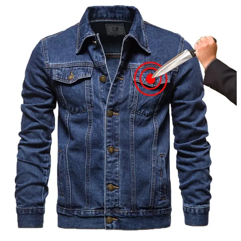 Self Defense Anti-Stab Anti Knife Resistant Anti-Cut Denim Jacket for Men Security Safety Coat
