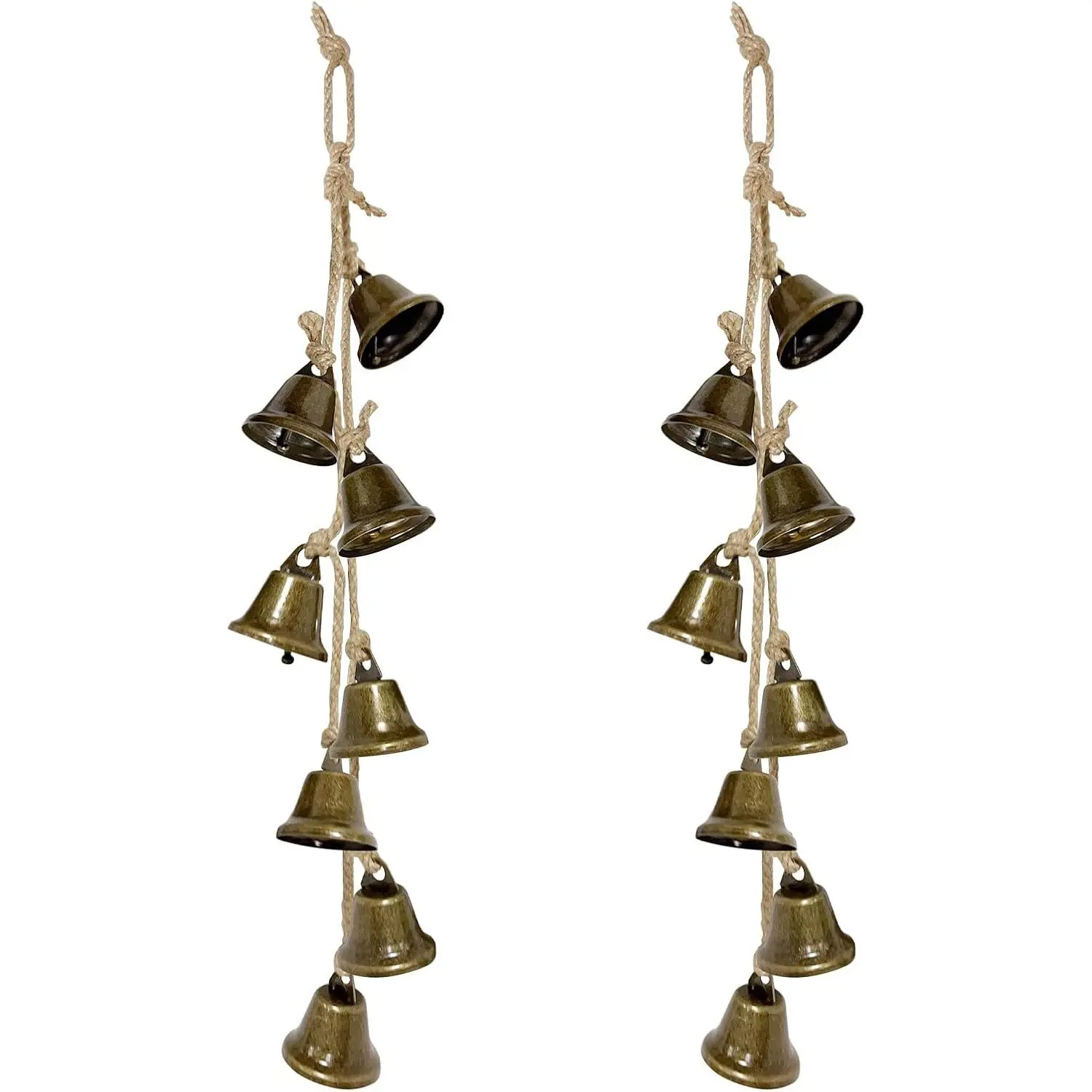 2 Pack 15.8 Inches Witch Bells  Door Knob, Brass-Colored Iron Bell Strings with 8 Bells, Witchcraft Supplies Door Bell, Vintage Witch Decor Wind Chimes  Home Protection