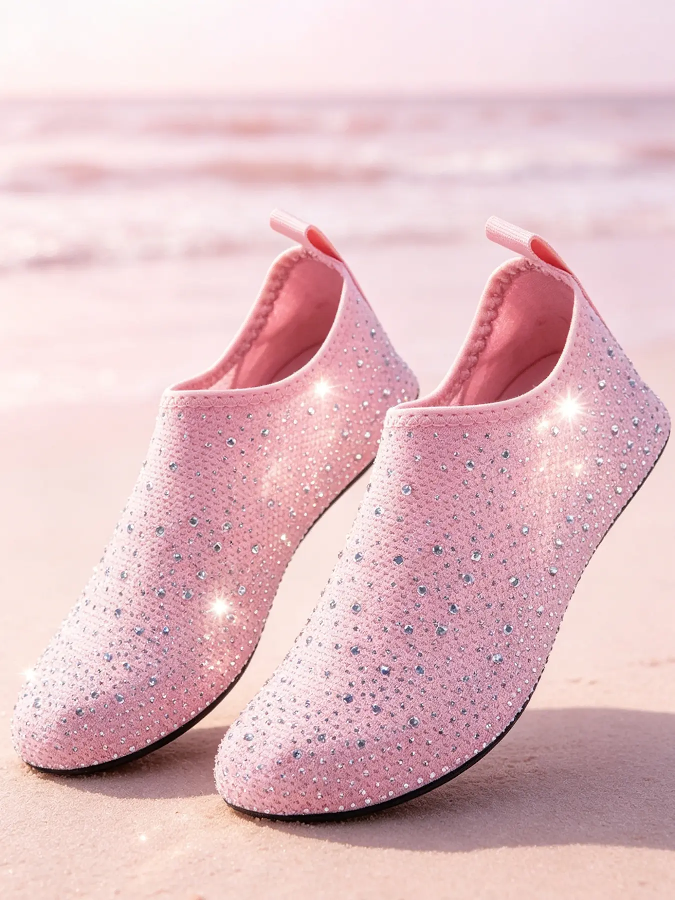 Women Sparkly Rhinestone Water Shoes, Quick Dry Non Slip Aqua Socks, Stretchy Breathable Barefoot Beach Swim Pool Yoga Surfing Shoes with Shiny Crystals, Swimming Shoes, Water Sports Footwear