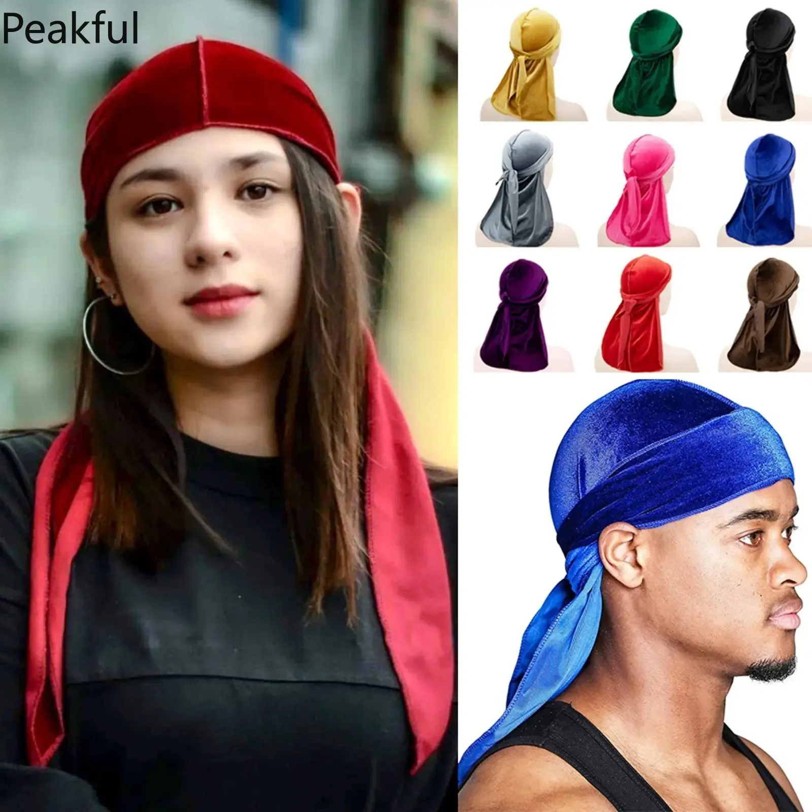 Oversized 40 Inch Velvet Durag with Silk Satin Lining, Extra Long Tails for 360 Wave Compression, Unisex Streetwear Cap for Men & Bikers, Breathable Versatile Headwear for Stylish Daily Looks