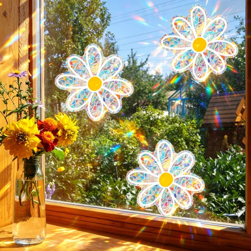 Lovely daisy sunshine catcher window stickers, country wind electrostatic stickers, suitable for bedroom living room kitchen windows, detachable, spring and summer theme art.
