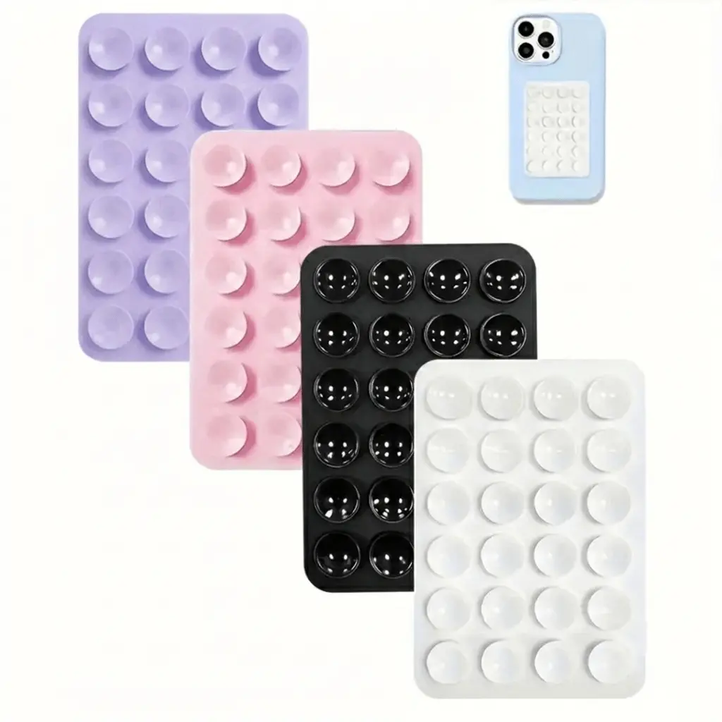 4 Pack Silicone Suction Cup Phone Mount Sticker Strong Adhesion Reusable Washable Stick on Smooth Surfaces Universal Phone Holder for All Phones