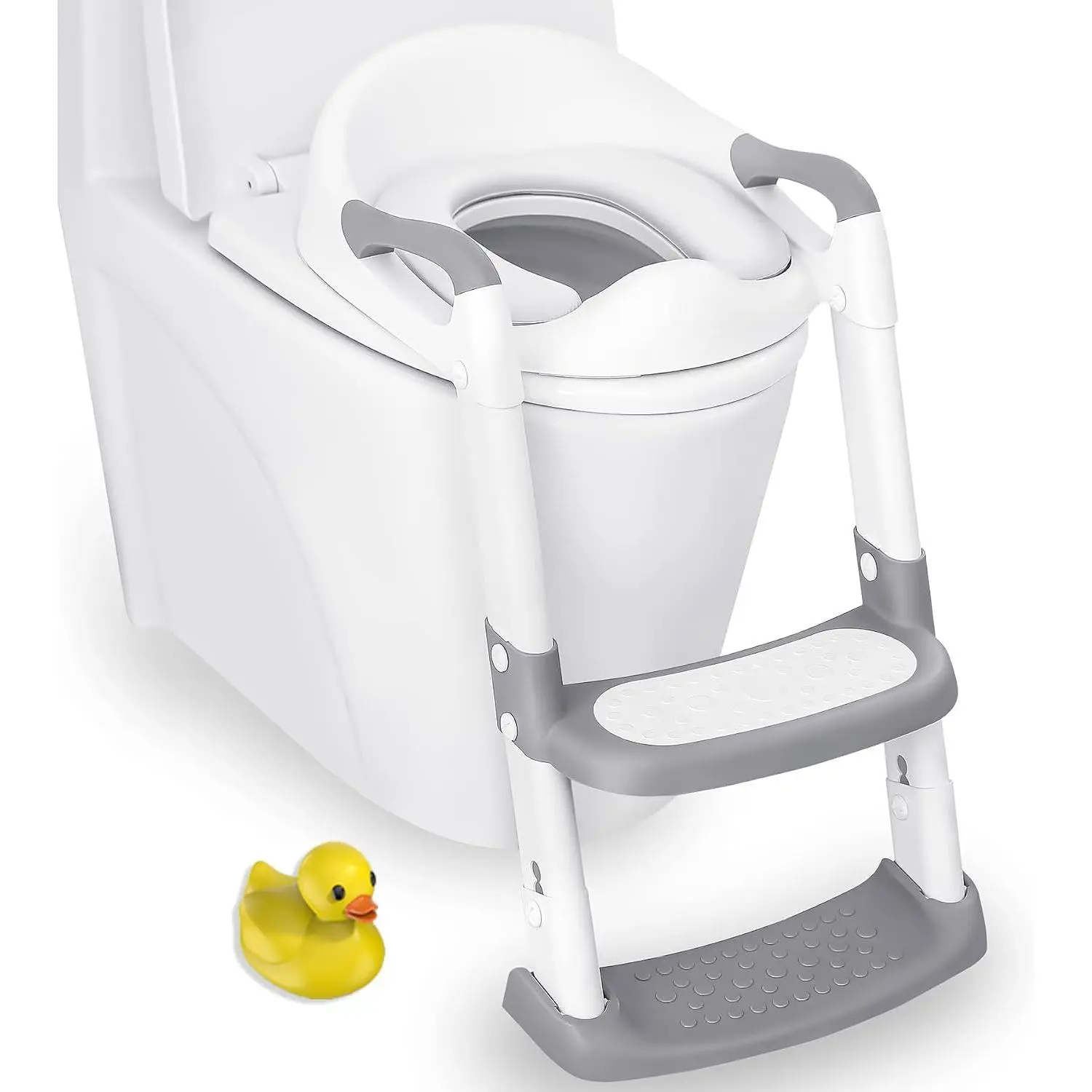 Potty Training Seat, Toddler Step Stool, 2 in 1 Potty Training Toilet for Kids, Baby Seat with Splash Guard and Anti-Slip Pad for Boys Girls Potty Training, Grey
