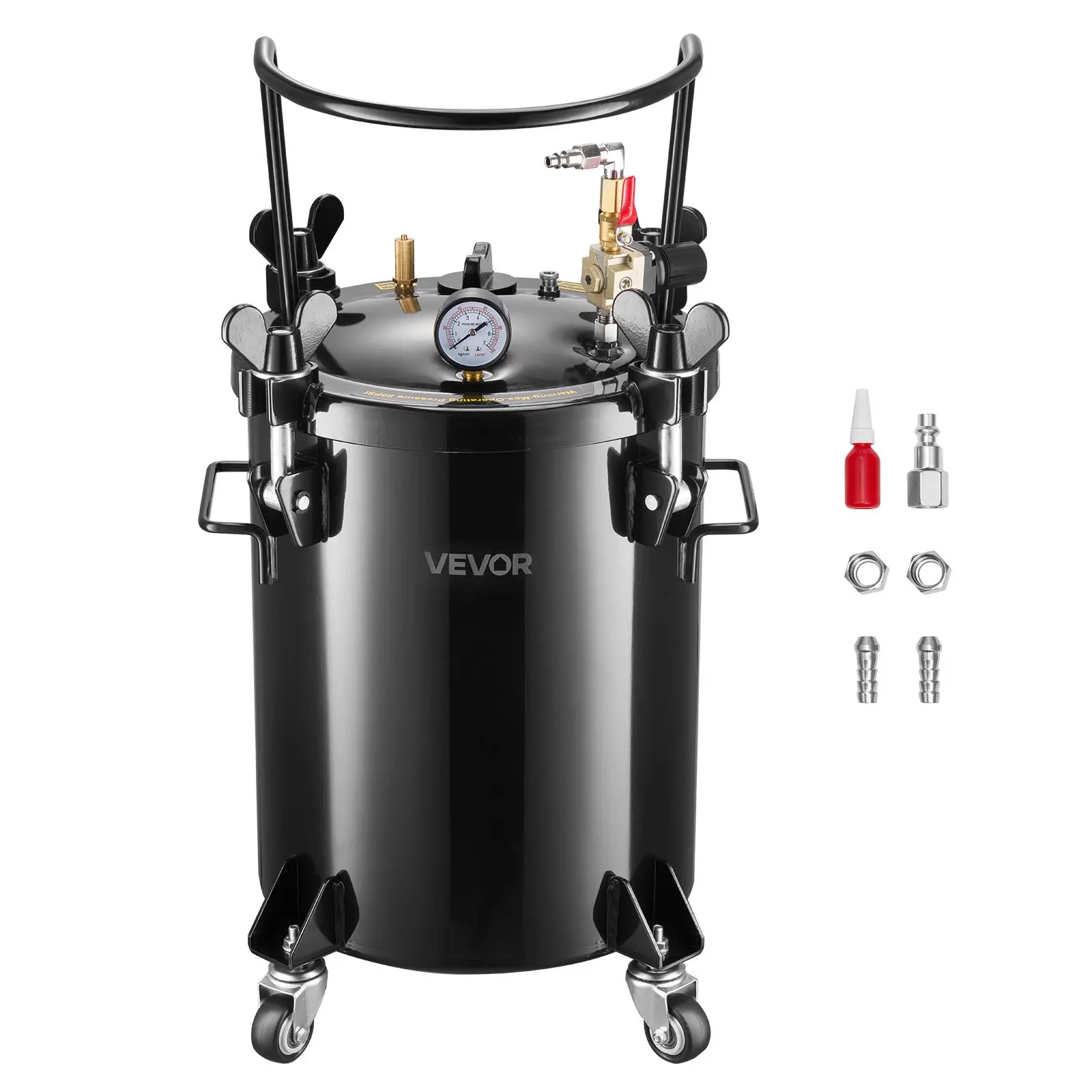 VEVOR Pressure Pot tank, 7.9 Gal/30 L Heavy Duty Steel Air Tool Pressure Pot, Pressures Pots with Three Quick-Connect Couplers for Home Use, DIY, Art Creations, Large-Diameter Tank