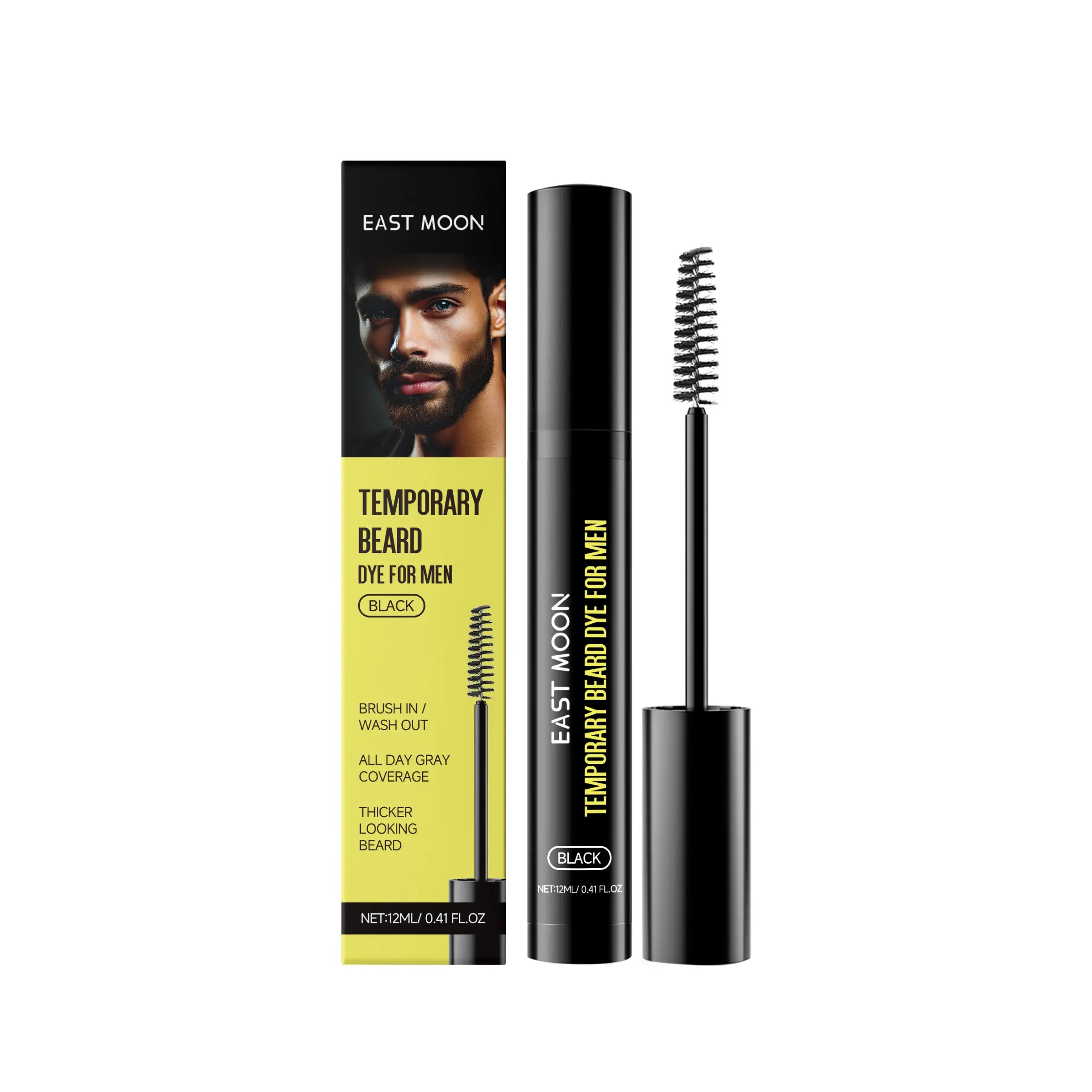 Just for Men 1-Day Beard & Brow Color, Temporary Color for Beard and Eyebrows, For a Fuller, Well-Defined Look, Up to 30 Applications, Black Brush