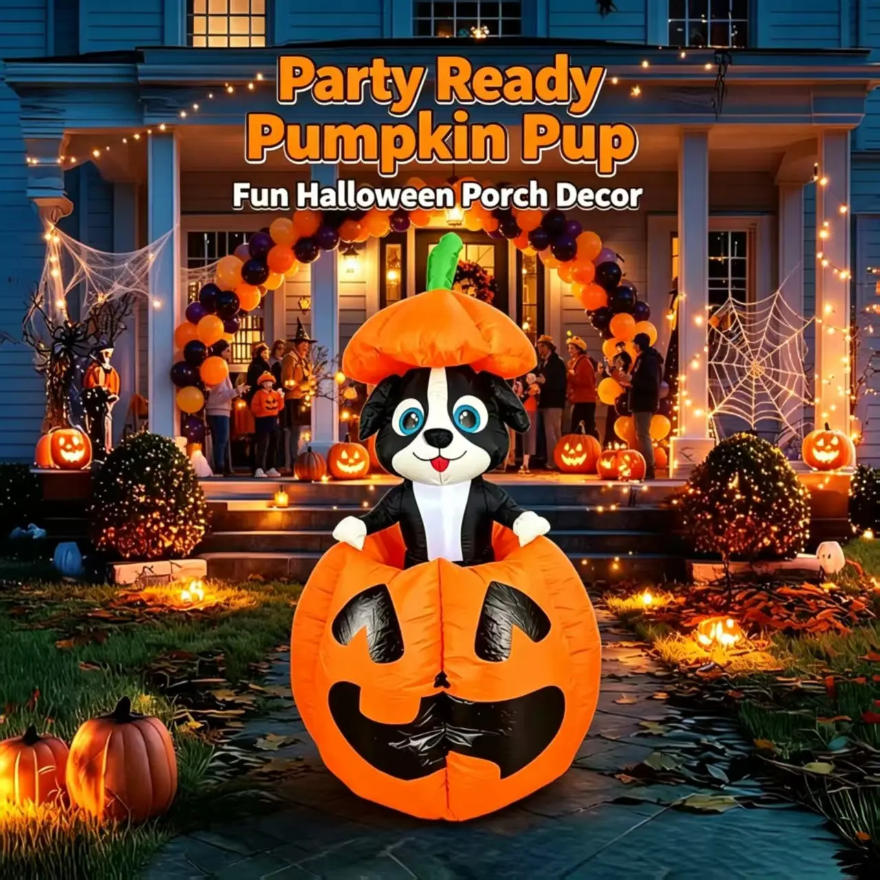 1.5 Meter Halloween Puppy Pumpkin Inflatable Decoration, Outdoor Garden Halloween Scene, Cartoon Puppy Pumpkin Inflatable Ornament