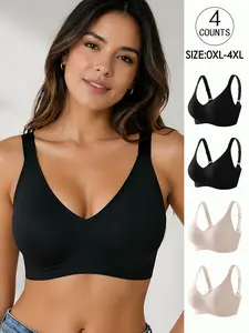 4-Pack/5-Color Plus-Size Women's Seamless Jelly Bra with Four-Row Four-Button Closure, Lift and Support Adjustable Sports Vest for Daily Wear, Casual Outings, Yoga—Comfortable, Breathable, Skin-Friendly, Wire-Free Bra