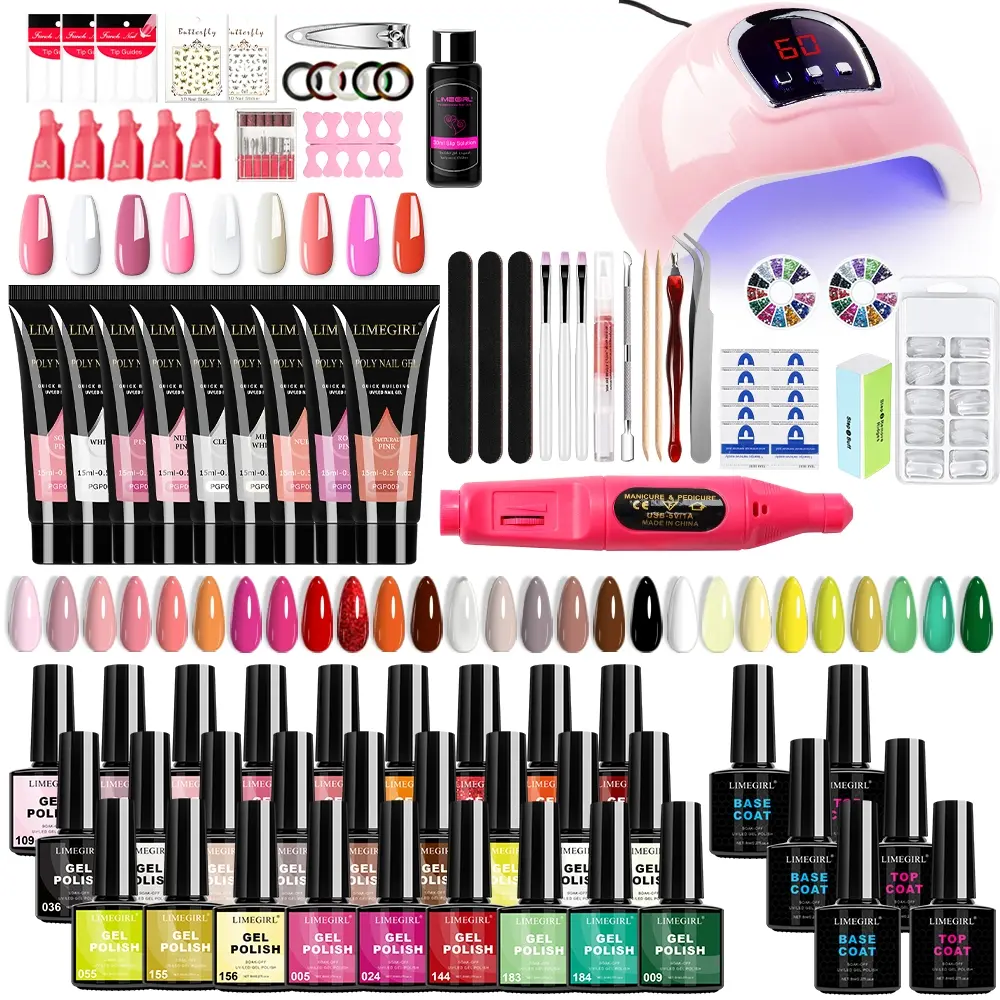 Limegirl Gel Nail Polish Kit with 18LED Nail Dryer, Gel Nail Kit With Uv Light, Gel Nail Polish Set And Nail Extension Gel Set with Base, Matte/Glossy Top Coat, Nail Art Decorations, Manicure Tools, DIY Salon Home Gifts