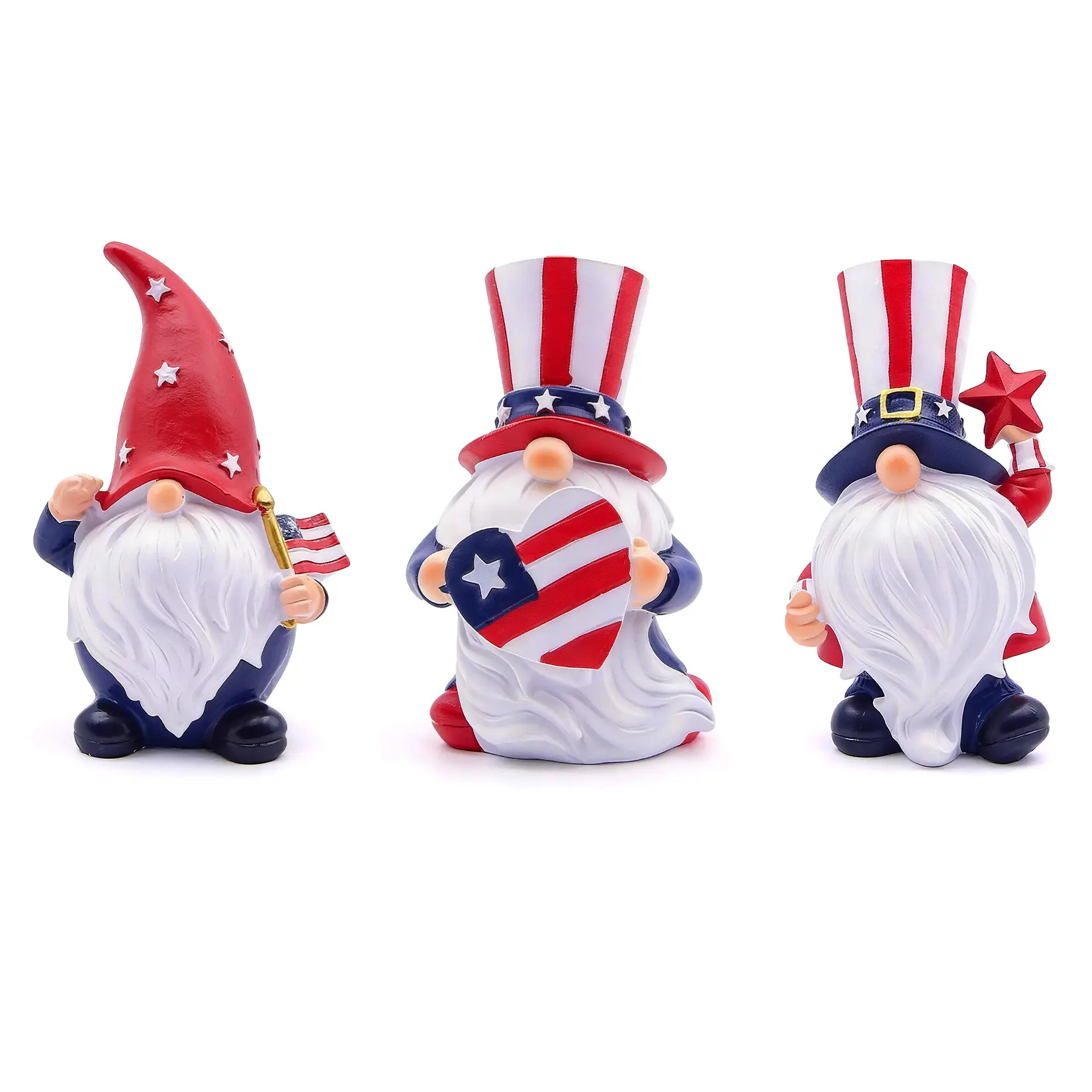 Set of 3 Patriotic Hand‑Painted Resin Gnome Figurines, American Flag‑themed Dwarf Statues, Festive Tabletop Ornaments for 4th of July Indoor Holiday Home Decoration