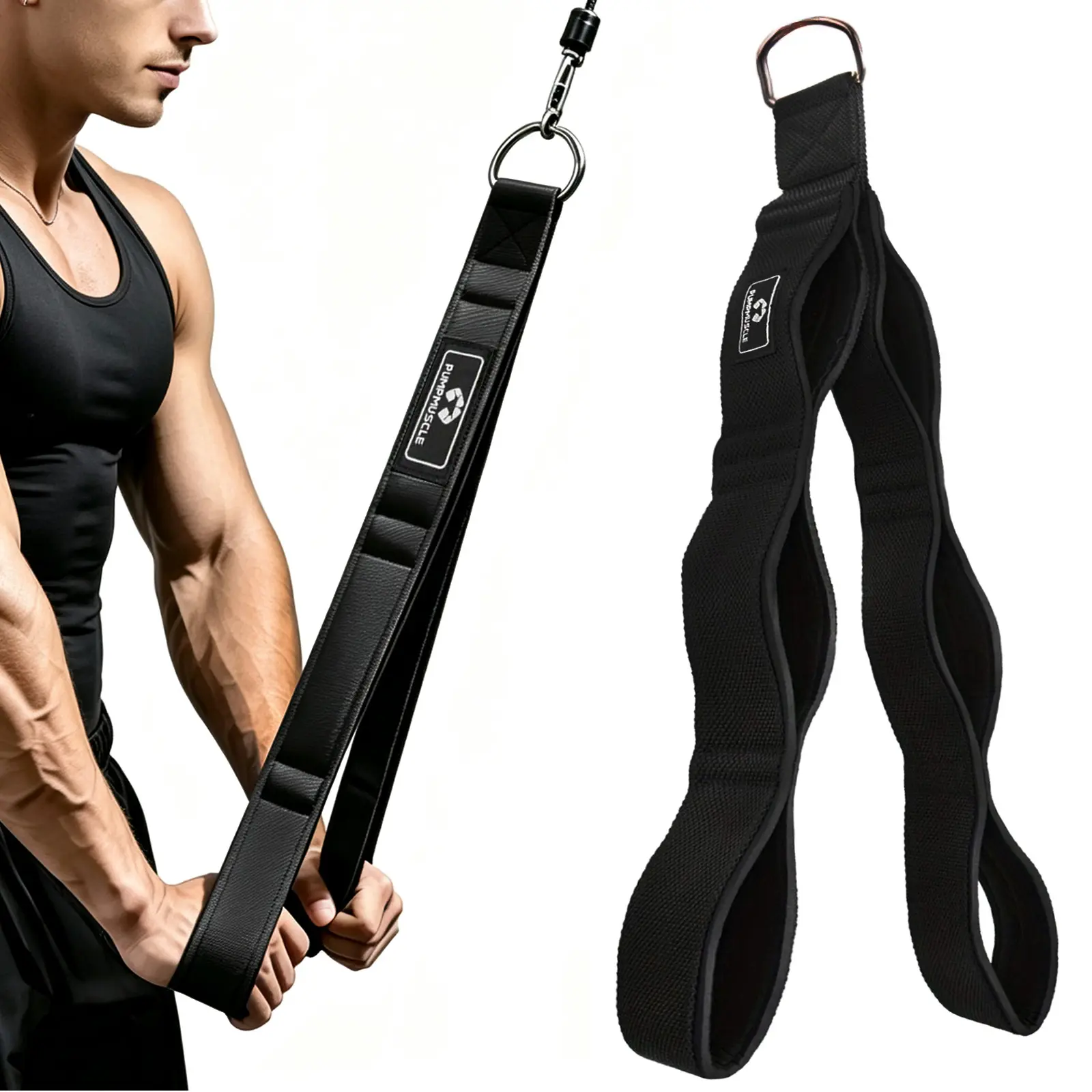 3-in-1 Tricep Rope Cable Attachment – Ergonomic Handles with 3 Grip Widths for Pushdowns, Overhead Extensions & Face Pulls