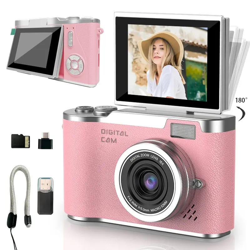 Flip screen Retro camera, Compact portable camera, portable beginner camera, Y2K aesthetic, entry level digital camera with filter effects, video recording, perfect gift for Christmas Day, Thanksgiving, Portable Selfie Camera, Digicam