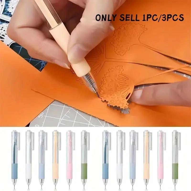 3-piece set / 1 set of precision paper knife and pen, retractable blade, ergonomic handle. Suitable for artists, craftsmen, DIY projects, offices, schools, scrapbooking, paper cutting tools, and multi-functional stationery.