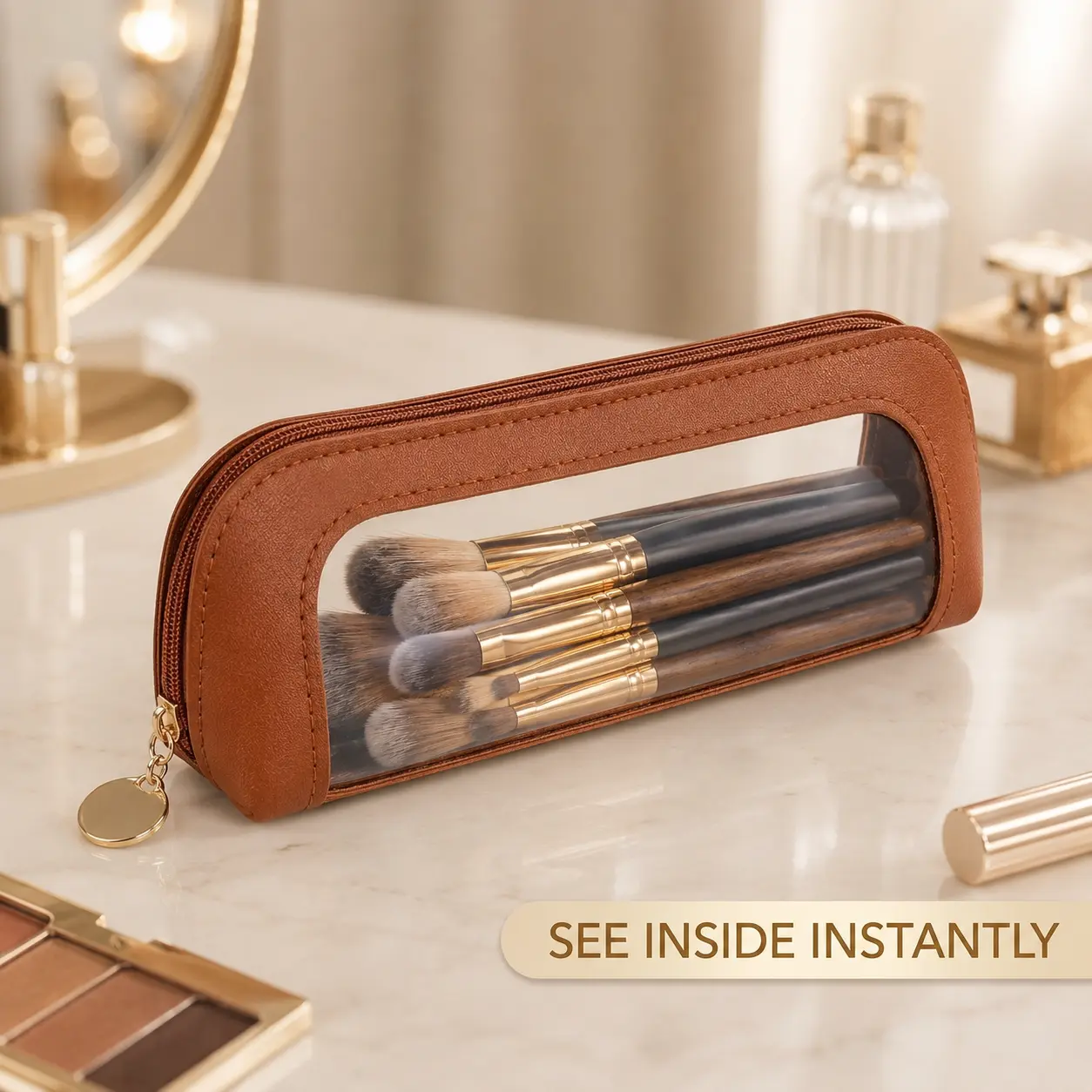 Clear Stadium Approved Makeup Bag, Multi-Grid Space Saving Cosmetic Storage Pouch, Handheld Cosmetic Pouch, Portable Zipper Makeup Organizer, Cosmetic Organiser, Makeup Accessories Organizer, Cosmetics Accessories for Travel, Parties and Everyday Use