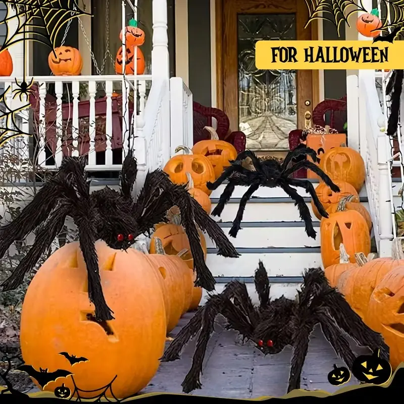 3-piece giant fake spider Halloween decoration-scary furry, suitable for indoor and outdoor decoration, courtyard party and room decoration.
