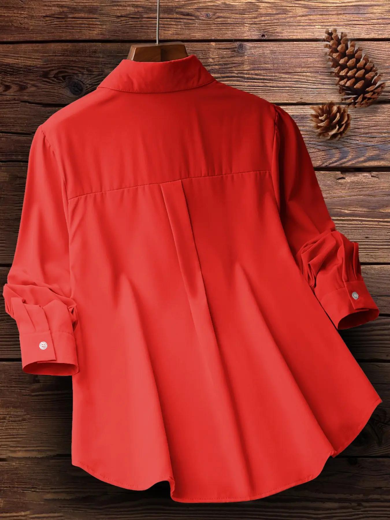 Women's Floral Embroidery Plicated Button Front Shirt, Fashion Casual Long Sleeve Collared Top for Daily Outdoor Wear, Ladies Clothes for Spring, Womenswear