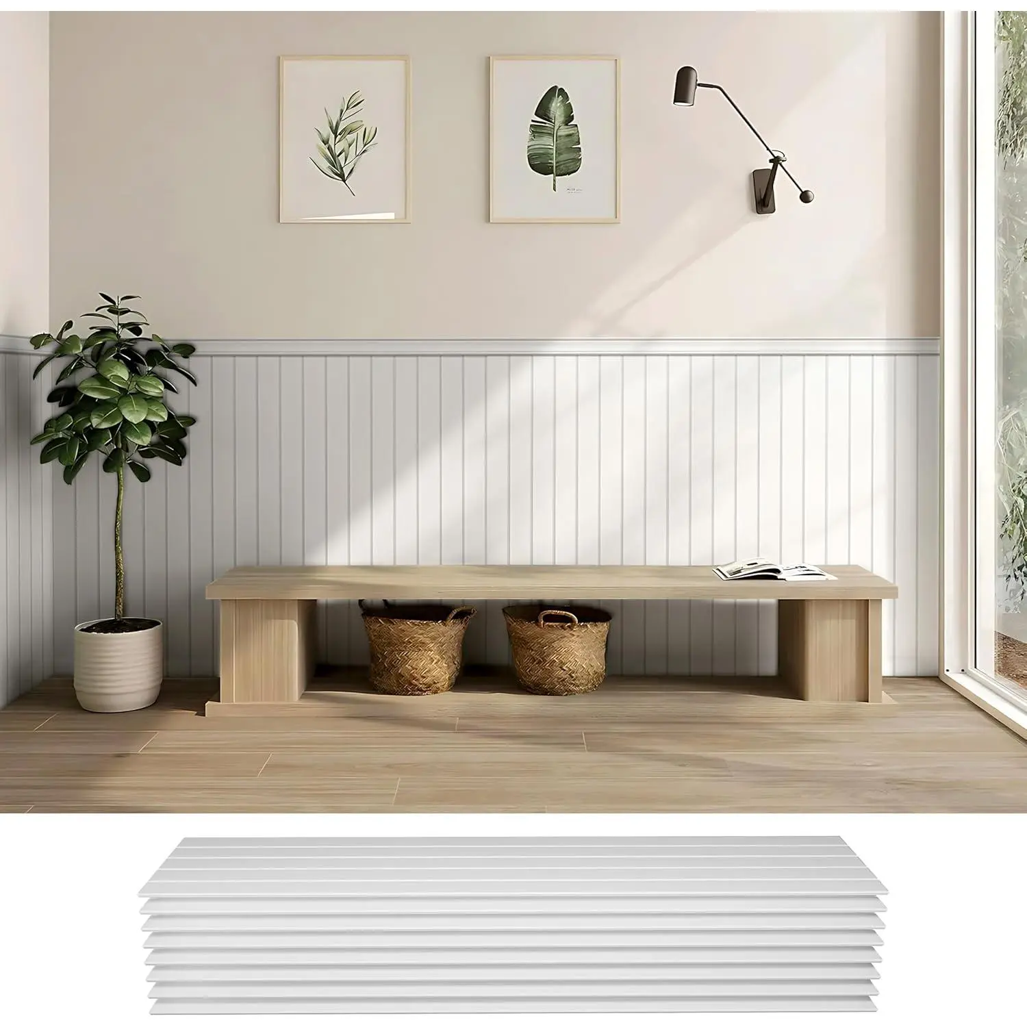 Wainscoting Panels, PS Board and Batten Wall Panel Kit(White) | Beadboard Wall Panels for Interior Wall Decor, Paintable  Wainscoting Panels for Wall, 8 count Covers 20.7 Sq.Ft
