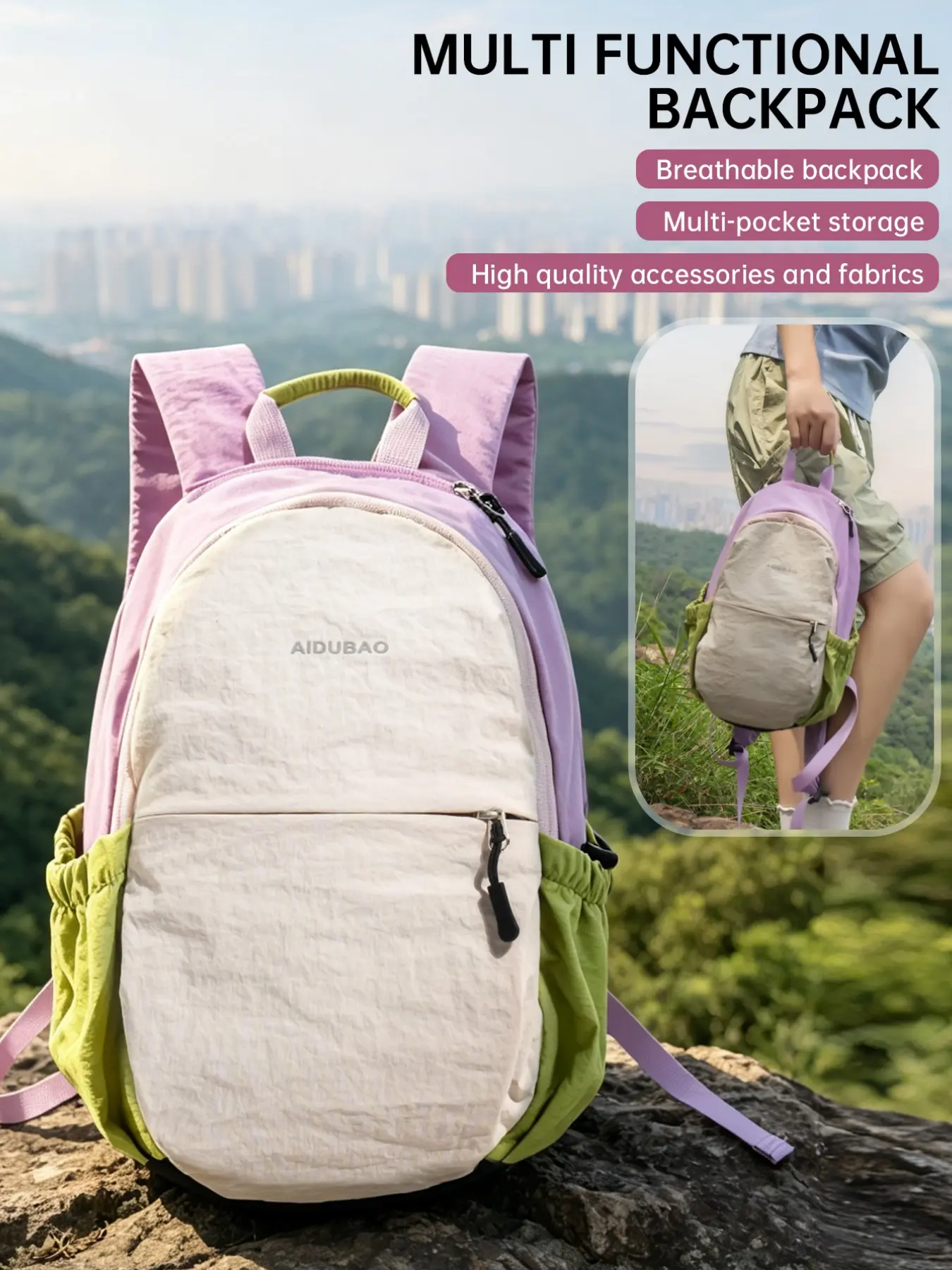 Simple, Stylish, and Chic Color-blocked Outdoor Hiking Backpack, Lightweight Travel Rucksack, Trendy Large-capacity Duffle Backpack