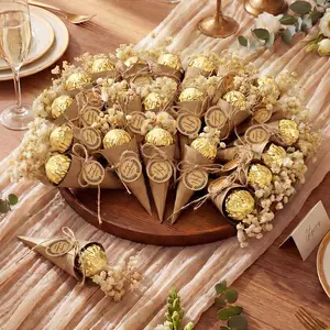 Unittype 24 Pcs Wedding Chocolate Mini Dried Flower Cones Holder Bulk Dried Flowers Bundle with Kraft Paper Cone, Wedding Graduation Baby Shower Flowers Party Favors for Guests DIY Crafts Gifts