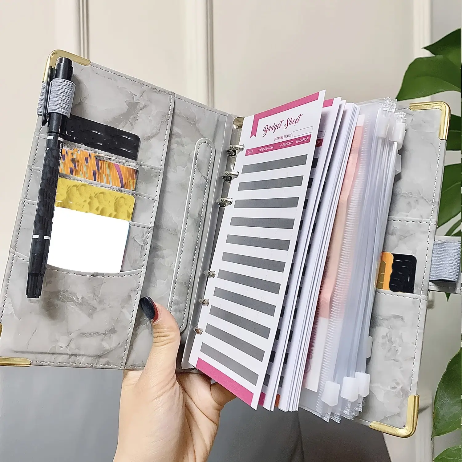A6 Binder Envelope Budget Challenge, Marble Pattern Notebook, PU Leather, 6-Hole Binder, Cash Envelope, Zipper Pouch, Savings Organizer, Bill Organizer Planner, Budget Planners