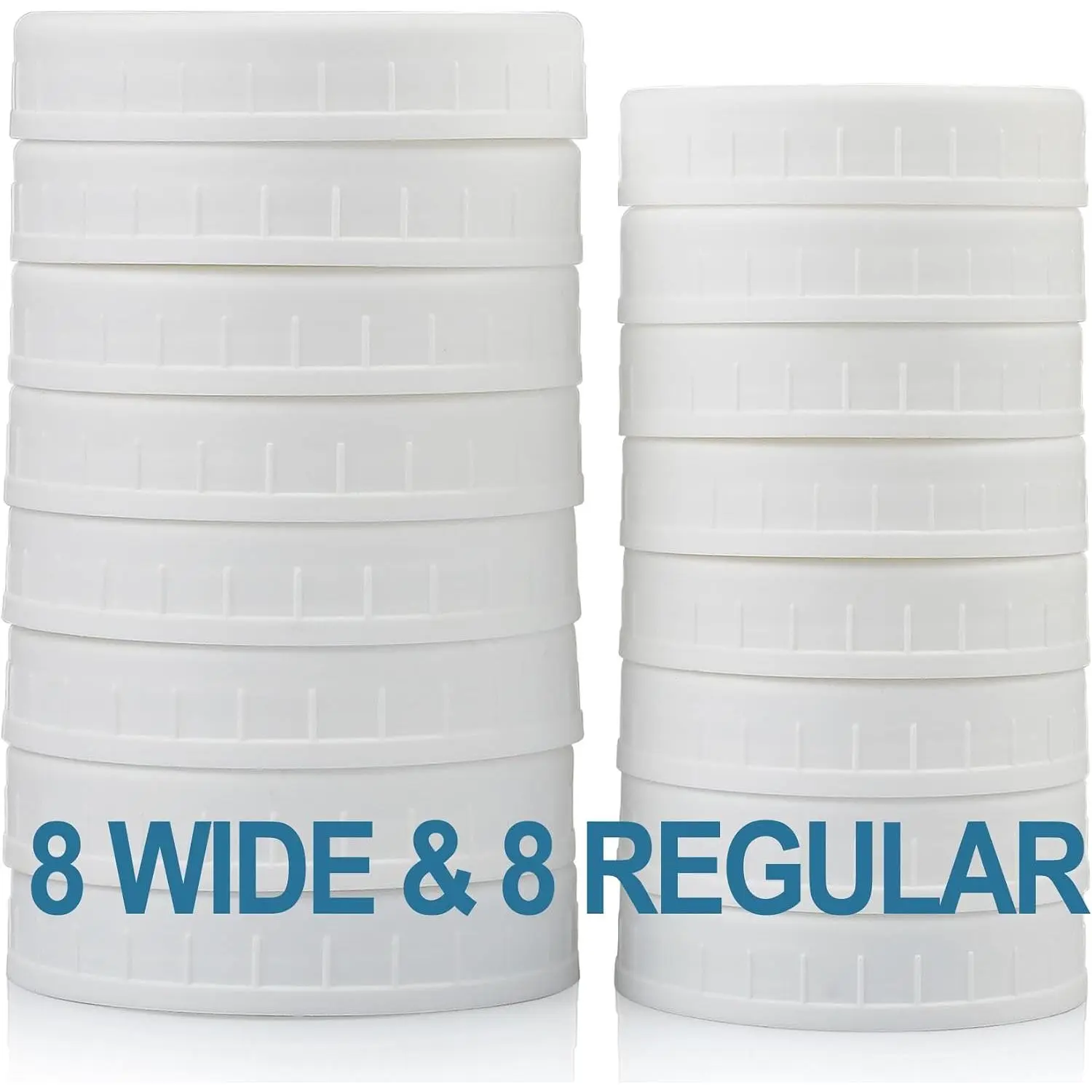 16-Pack Plastic Mason Jar Lids with Seal Rings - 8 Regular Mouth & 8 Wide Mouth Airtight Leakproof Caps - Freezer-Safe, Dishwasher-Safe Food Grade for Ball Canning Mason Jars