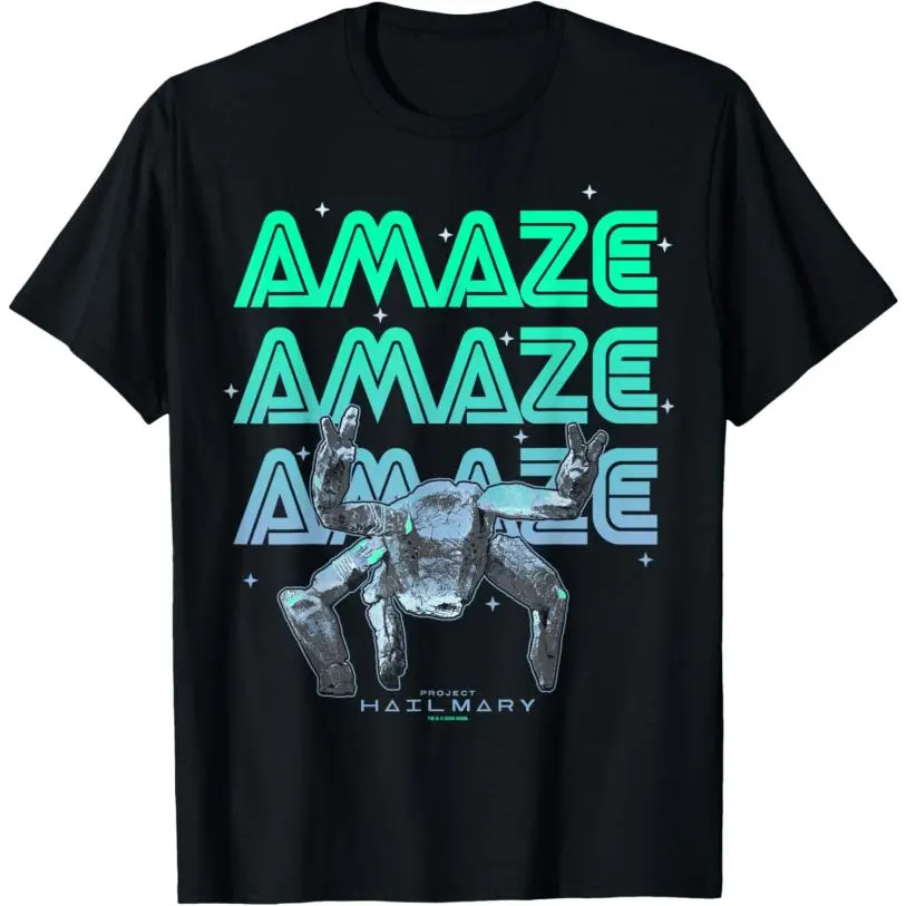 Unisex Project Hail Mary Inspired Rocky Neon Portrait Tee Print Casual Sports Top, Unisex Cut, Classic Round Neck Short-Sleeve Loose Digital Print Menswear Streetwear Garment