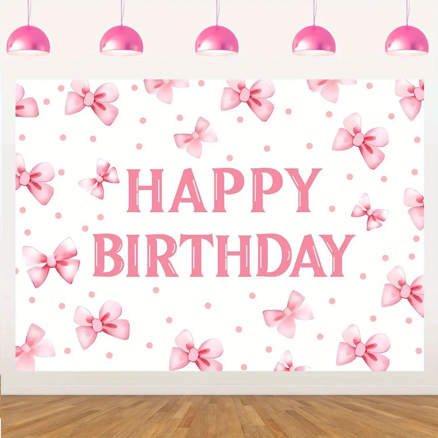 1Set Pink Bow Happy Birthday Backdrop Pink Bow Party Decorations Bow Birthday Photography Background Cloth for Girls Kids 1anniversary 2anniversary 3anniversary Birthday Party Decor Supplies Photo Booth 7x5ft