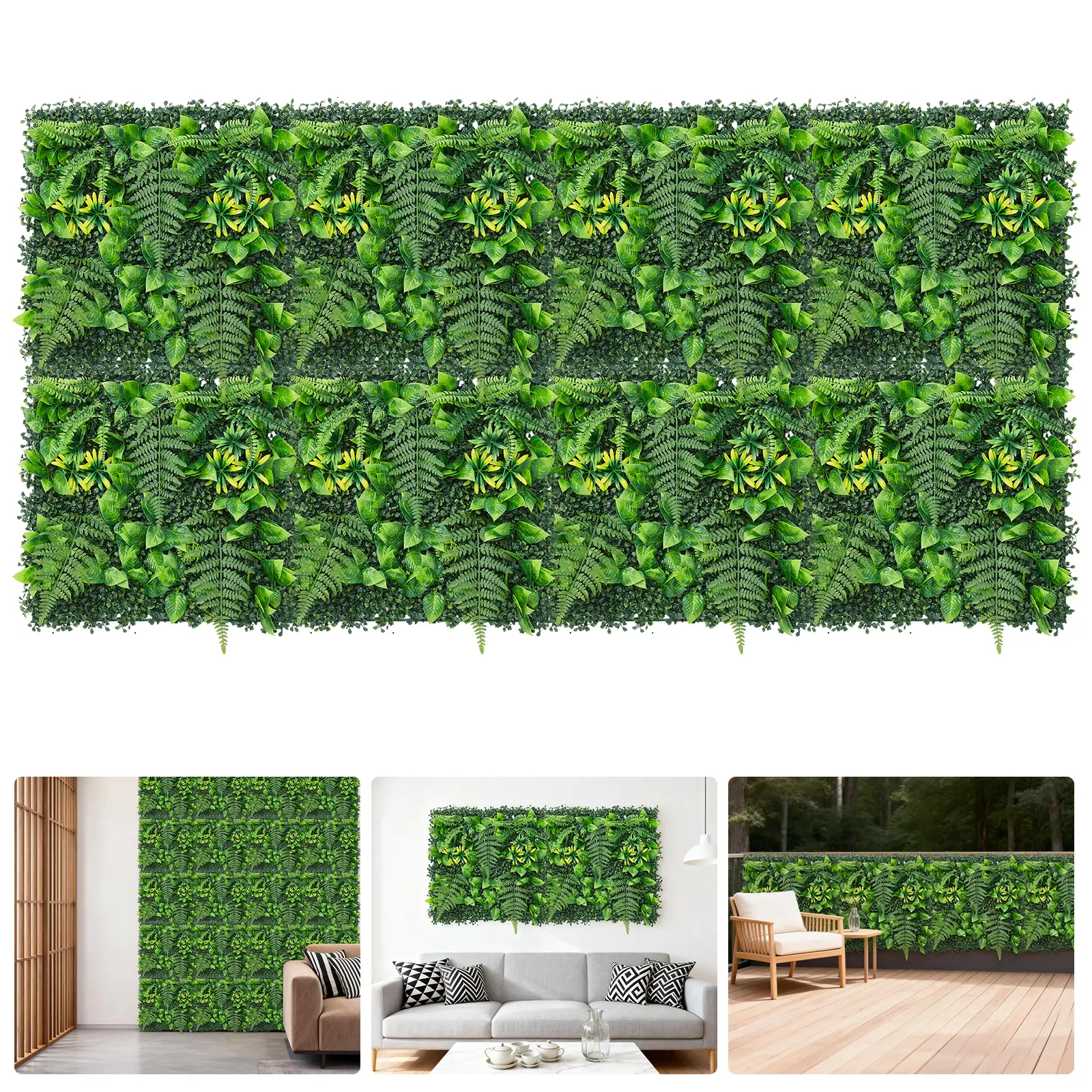 Artificial Green Wall Panel Set – Realistic Multi-Layer Foliage – DIY interlinked Design – Indoor & Outdoor Decorative Faux Greenery Backdrop for Home, Office, or Events – 4 Pieces, 50x50CM Each