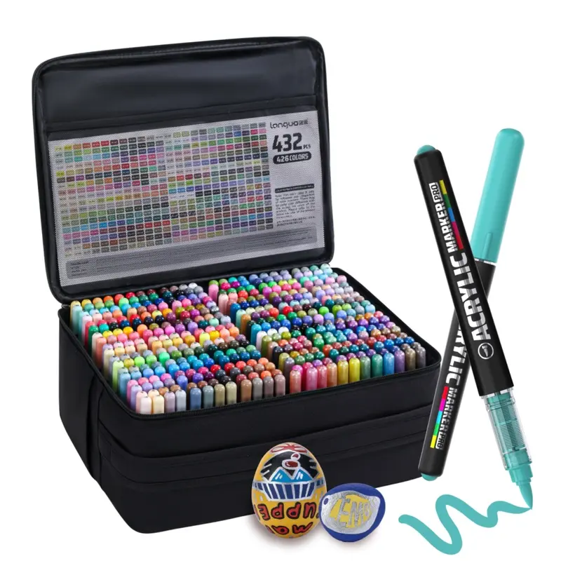 Languo 288/432 Colors Acrylic Markers Pro Set, Soft Brush Tip 1-5mm Paint Pens with Upgraded Ink System, Layerable Vibrant Markers for Glass, Wood, Ceramic, Plastic and Fabric, Art Drawing Supplies