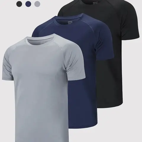 Men's Casual Plain Short Sleeve T-Shirt, Four-Way Stretch Moisture-Wicking Polyester, Lightweight Breathable Design, Ideal for Daily Wear