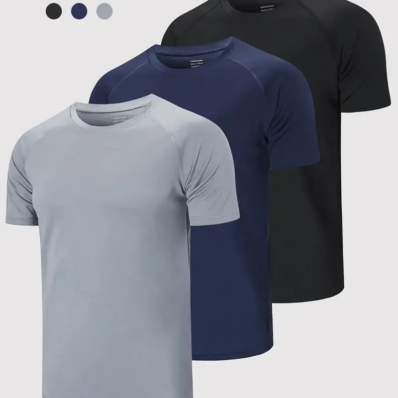 Men's Casual Plain Short Sleeve T-Shirt, Four-Way Stretch Moisture-Wicking Polyester, Lightweight Breathable Design, Ideal for Daily Wear