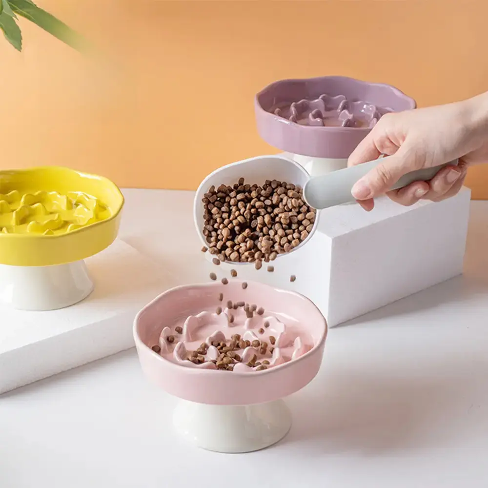 Ceramic Elevated Slow Feeder Bowl for Dogs & Cats, High-Leg Neck Protection Pet Feeding Supply, Anti-Choking, Non-Tippable pack ice