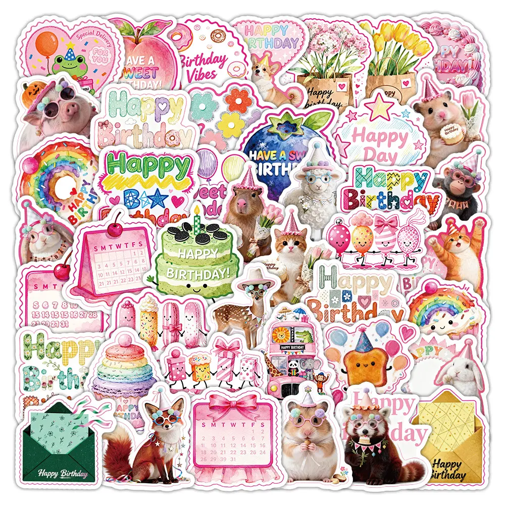 50pcs Happy Birthday Office Stickers, Sticker Decals, High-value, Positive-energy Gifts for Decorating Journals, Scrapbooks, Notebooks, Laptops, Water Bottles, Cars, Etc. Includes Sticker