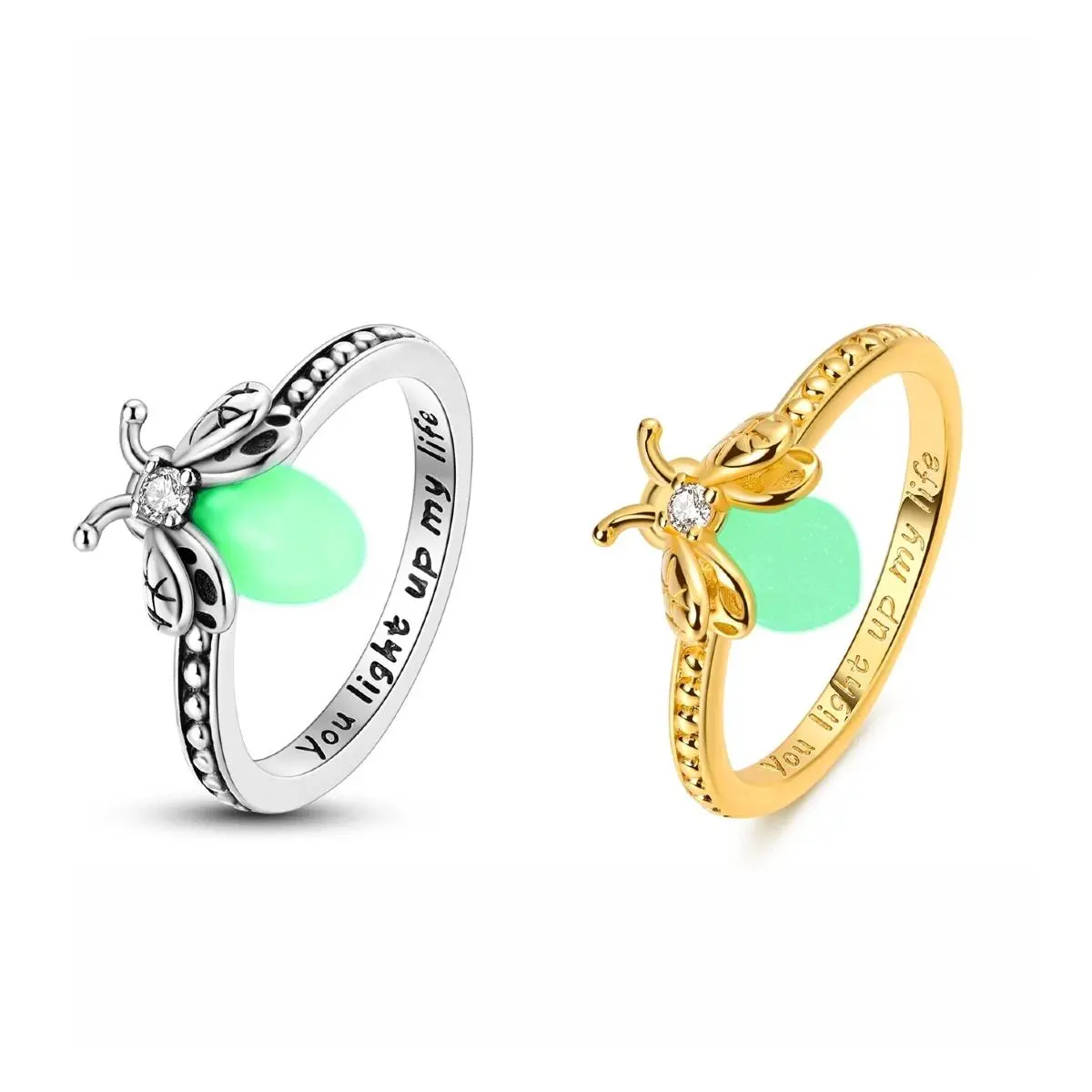 "You Light up My Life" Silver-Plated Firefly Shape Ring - Light-Up Glow, Sizes 6-9, Perfect Gift for Her