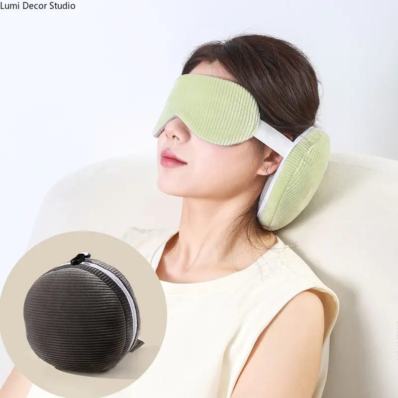 2 in 1 U Shaped Travel Pillow with Eye Mask PP Cotton Filled Neck Support Pillow for Airplane Travel Office Nap Lightweight Comfortable Sleep Pillow with Integrated Blindfold