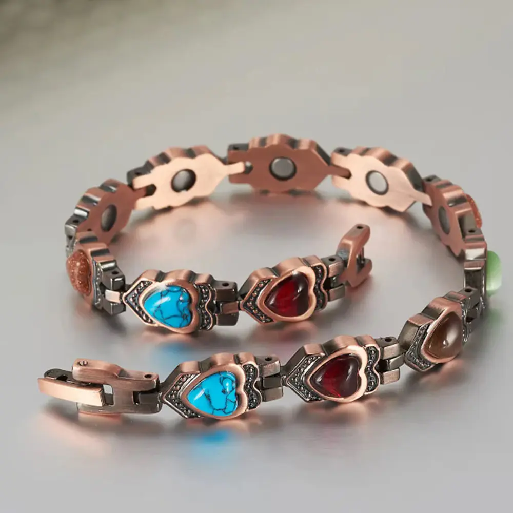 Turquoise Magnetic Bead Bracelet, Antique Bronze Wire Drawing Vintage Creative Magnetic Bangle, Couple Matching Bracelets