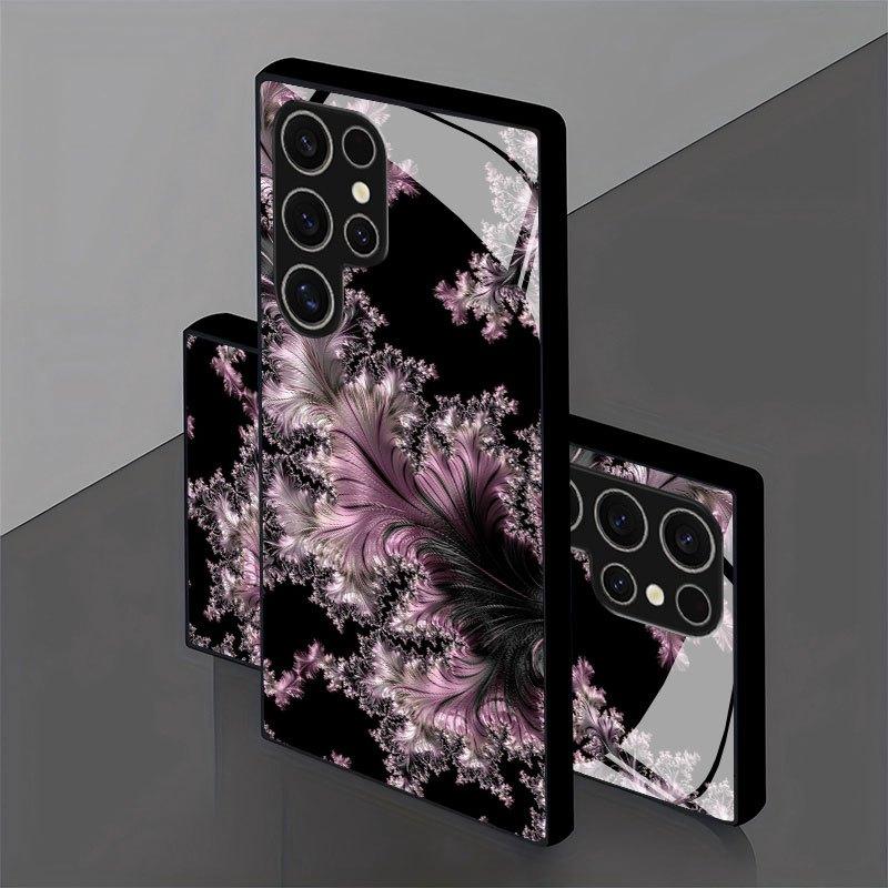 Pink Feather-like Texture Pattern Design Tempered Glass Phone Case, Suitable for Samsung Galaxy S26 S25 S24 S23 S22Pro S21 S20 Fe Plus Ultra Pro A56 A55 A54 A53 A52 A51 A36 A35 A34 A32 A26 A25 A24 A23 A16 A15 A14 A06 A05 A03s