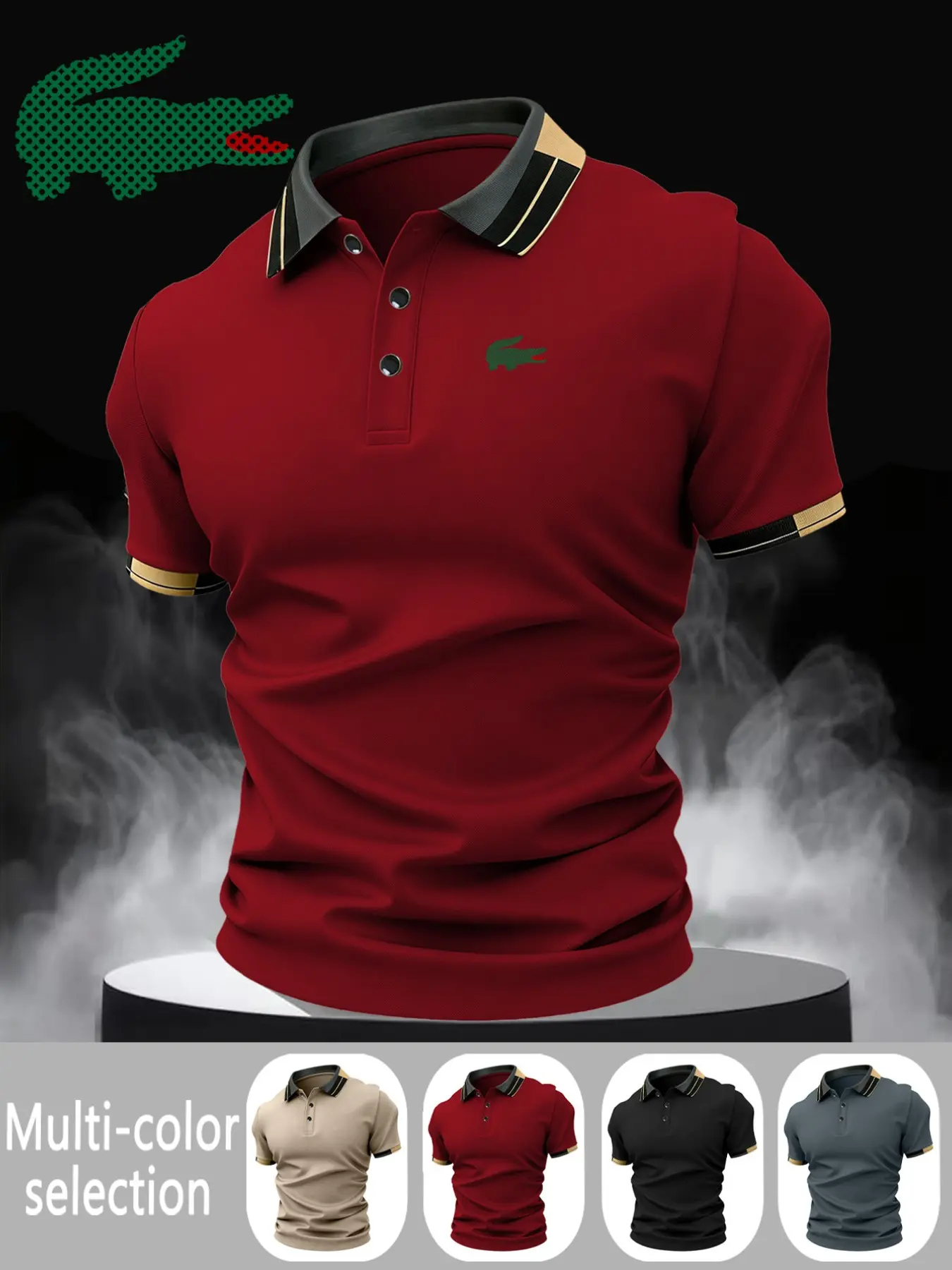 Men's Crocodile Print Button Down Shirt, Elastic Casual Breathable Four Seasons Comfortable Durable High End Polo Top
