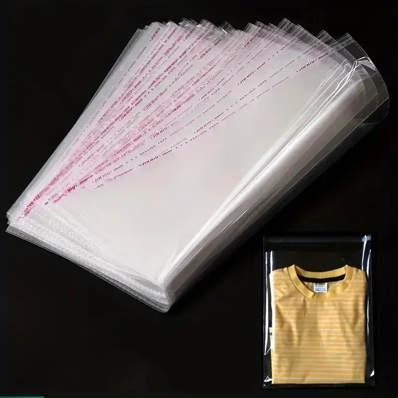 50/100 Self-Adhesive Transparent Plastic Bags, Fade-Resistant, Reusable, Gift Packaging, Clothing Storage, Durable Polyethylene